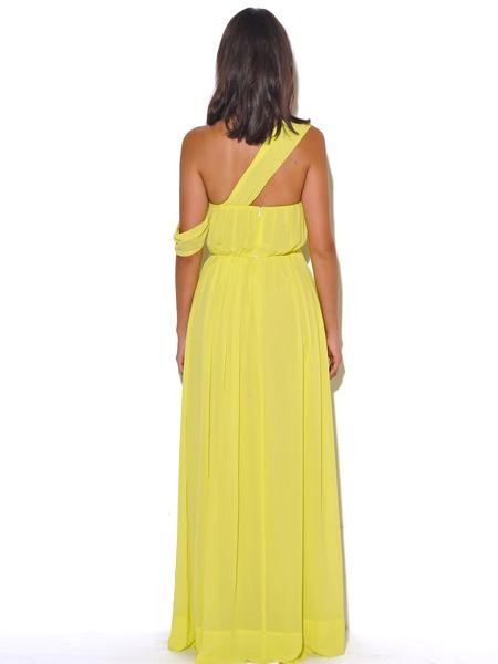 Moroccan Chic High Slit Yellow Chiffon Maxi Dress