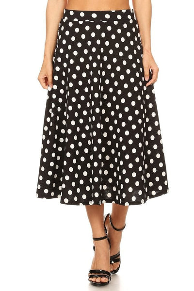 White/Black Polkadot High Waist A Line Midi Skirt