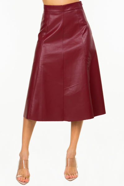 Chocolate Brown Faux Leather Business Chic Midi Skirt