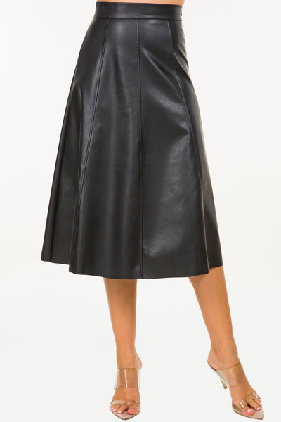 Chocolate Brown Faux Leather Business Chic Midi Skirt