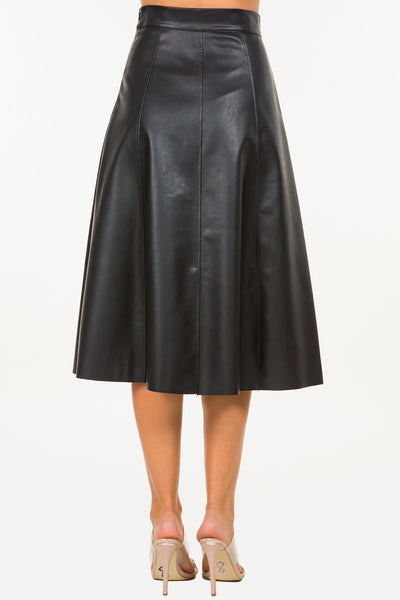 Black Faux Leather Business Chic Midi Skirt