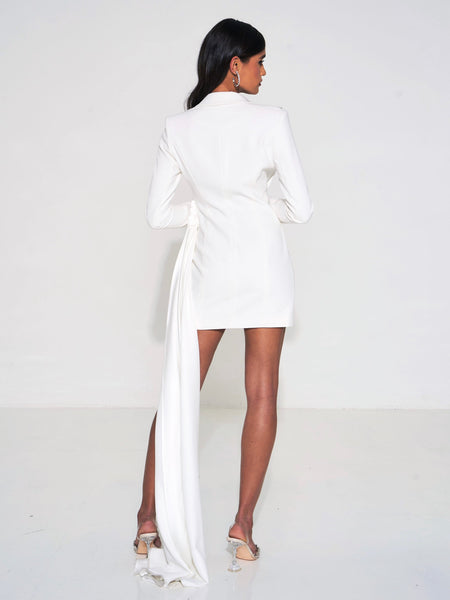 Marley White Draping Long Sleeve Blazer Dress