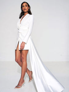 Marley White Draping Long Sleeve Blazer Dress