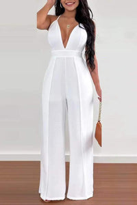 White Chic Criss Cross Backless Plunging Jumpsuit