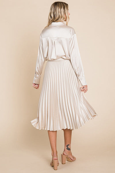 Refreshing Nude Pleated High Waist Midi Skirt