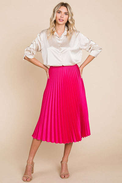 Refreshing Nude Pleated High Waist Midi Skirt