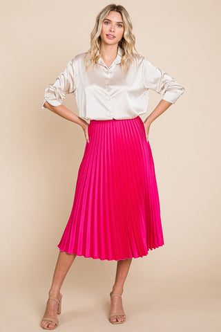 Refreshing Pink Pleated High Waist Midi Skirt