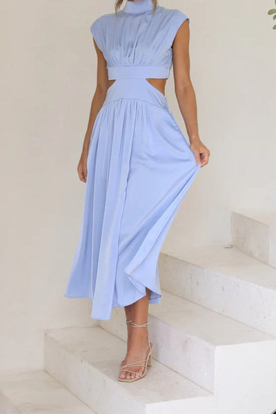 Summer Green Ruffled Short Sleeve Cut Out Maxi Dress