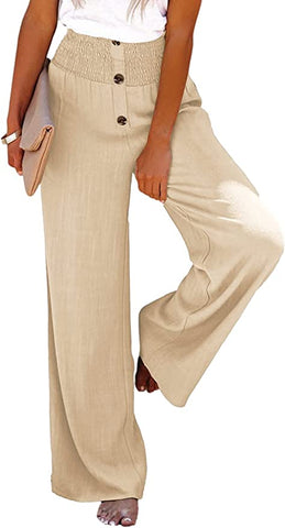 Beige Button Up High Waist Cotton Pants