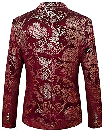 Men's Long Sleeve Floral Metallic Gold Blazer Jacket