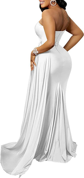 Sultry One Sleeve Strapless White Gown