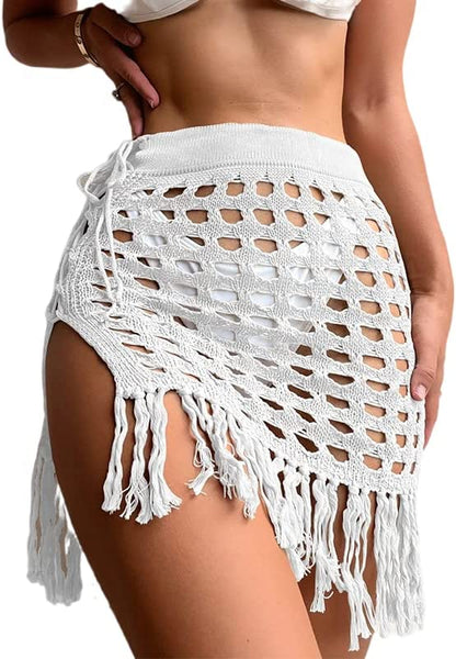 Crochet Fringe Black Cover Up Mini Skirt