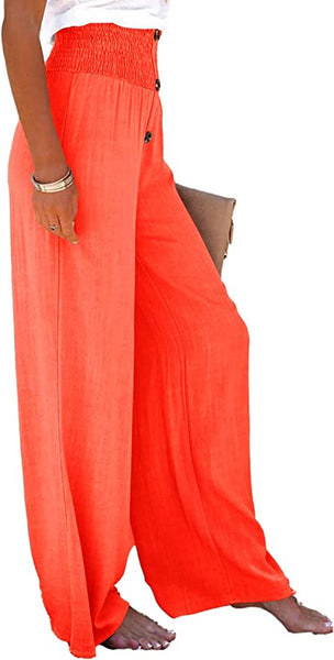 Orange Button Up High Waist Cotton Pants