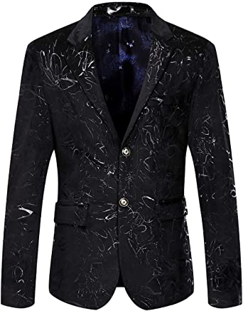 Men's Long Sleeve Floral Metallic Black Blazer Jacket