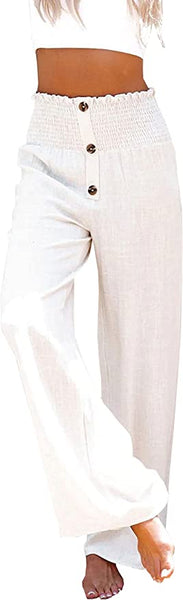 White Button Up High Waist Cotton Pants