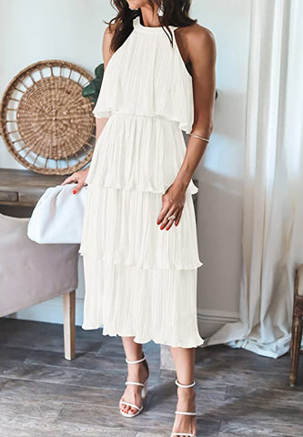 White Ruffled Tiered Sleeveless Maxi Dress