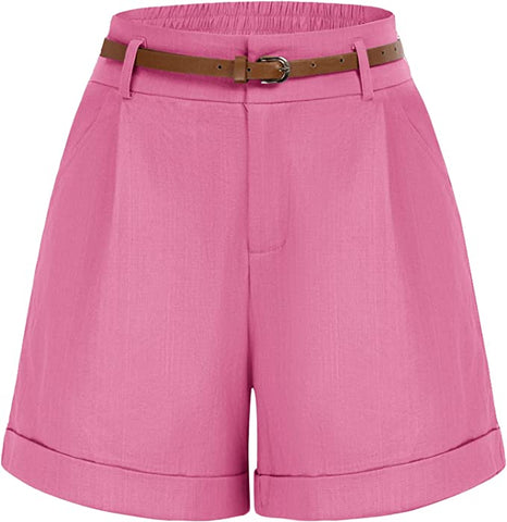 Casual Pink Belted High Waist Shorts