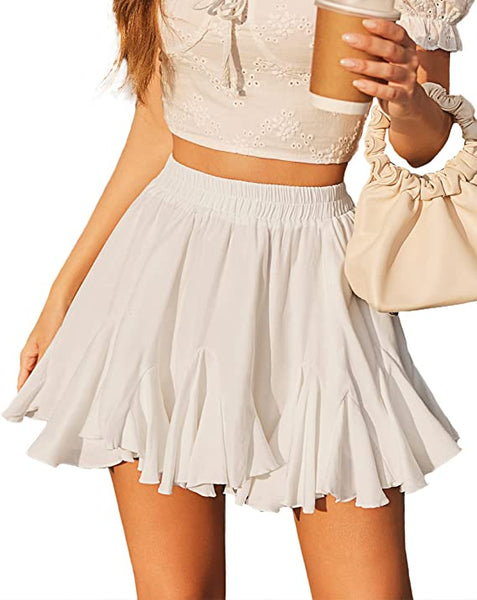 Pretty Black/White Printed Double Layer Ruffle Mini Skater Skirt