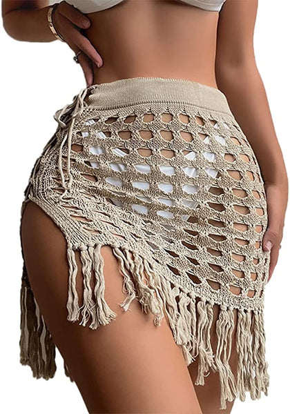 Crochet Fringe Black Cover Up Mini Skirt