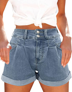 Denim Blue High Waist Cuffed Hem Shorts