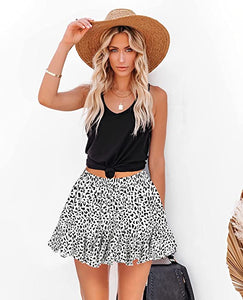 Pretty Black/White Printed Double Layer Ruffle Mini Skater Skirt