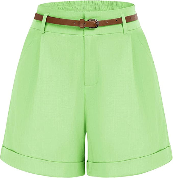 Casual Khaki Belted High Waist Shorts