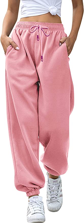 Pink Drawstring Casual Comfy Elastic Waist Sweatpants