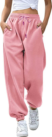 Pink Drawstring Casual Comfy Elastic Waist Sweatpants