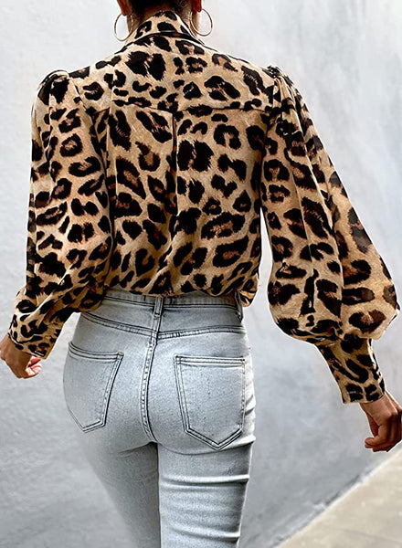 Abstract Leopard Long Sleeve Silk Loose Fit Top