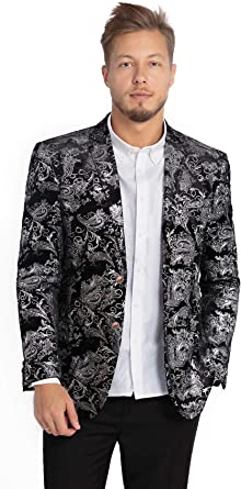 Men's Long Sleeve Floral Metallic Black Blazer Jacket