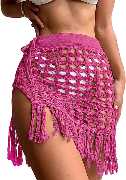 Crochet Fringe Black Cover Up Mini Skirt