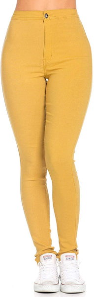 Fitted One Button Yellow High Waisted Stretchy Skinny Jeans