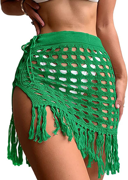 Crochet Fringe Black Cover Up Mini Skirt