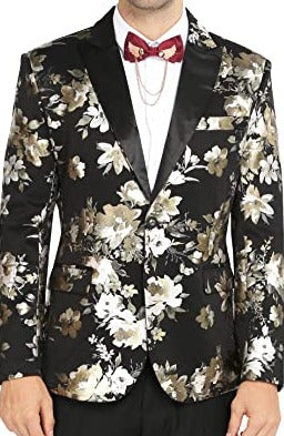 Men's Long Sleeve Floral Metallic Silver Blazer Jacket