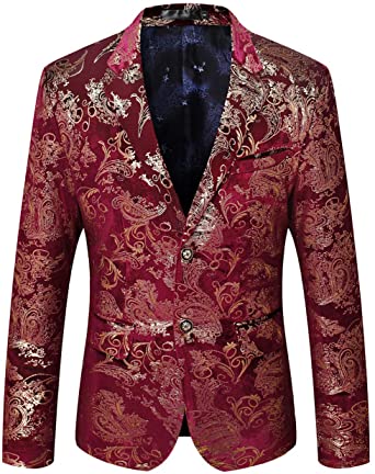 Men's Long Sleeve Floral Metallic Silver Blazer Jacket