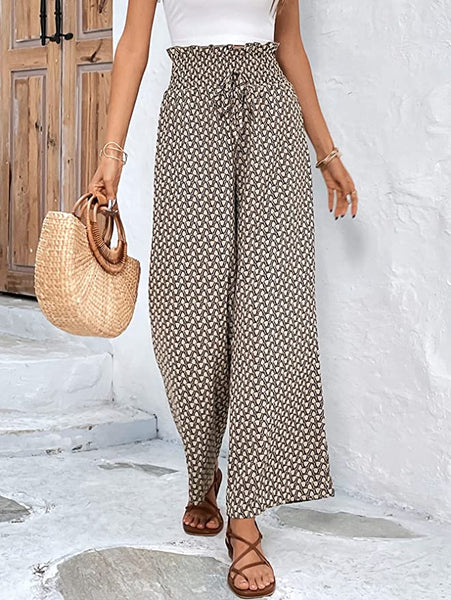 Summer Chic Brown Printed Palazzo Wide Leg Pants