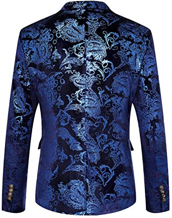 Men's Long Sleeve Floral Metallic Black Blazer Jacket