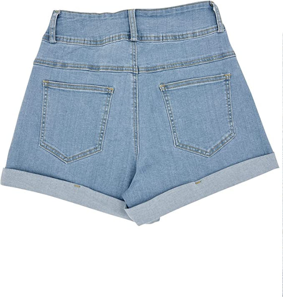 Denim Blue High Waist Cuffed Hem Shorts