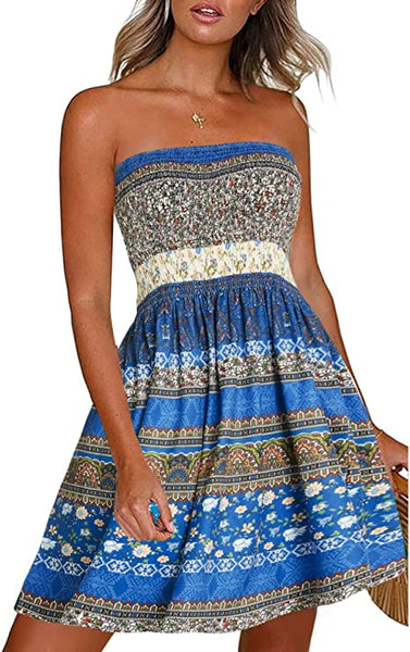 Pretty Orange Tribal Printed Summer Smock Strapless Mini Dress