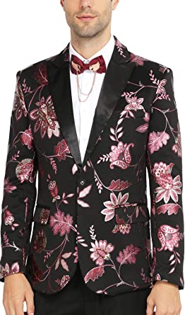 Men's Long Sleeve Floral Metallic Blue & Black Blazer Jacket