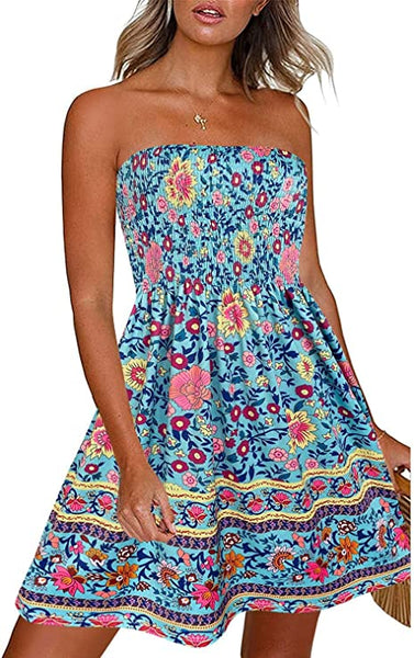 Pretty Orange Tribal Printed Summer Smock Strapless Mini Dress