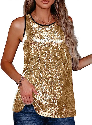 Glimmer Gold Sequin Camisole Tank Style Sleeveless Top