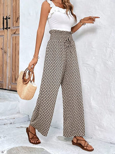 Summer Chic Brown Printed Palazzo Wide Leg Pants