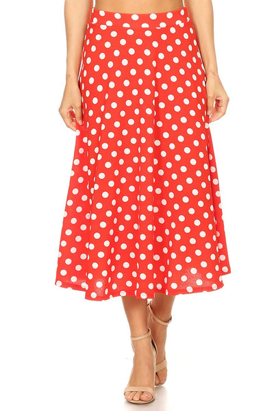 White/Black Polkadot High Waist A Line Midi Skirt