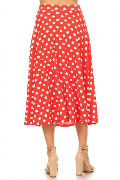 White/Black Polkadot High Waist A Line Midi Skirt