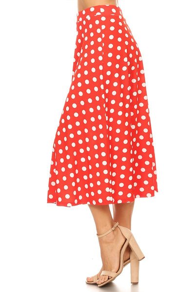 White/Black Polkadot High Waist A Line Midi Skirt