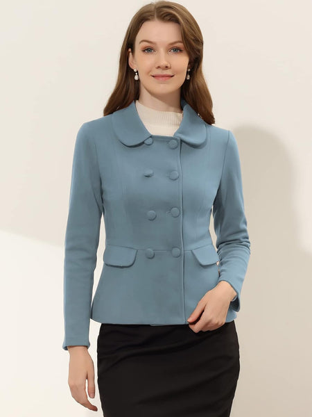 Lake Blue Baby Doll Collar Long Sleeve Button Jacket