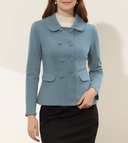 Lake Blue Baby Doll Collar Long Sleeve Button Jacket