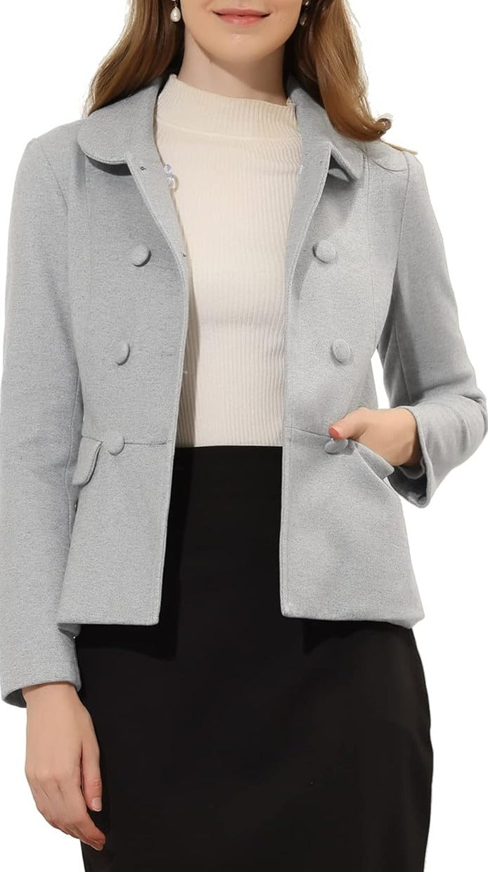 Grey Baby Doll Collar Long Sleeve Button Jacket