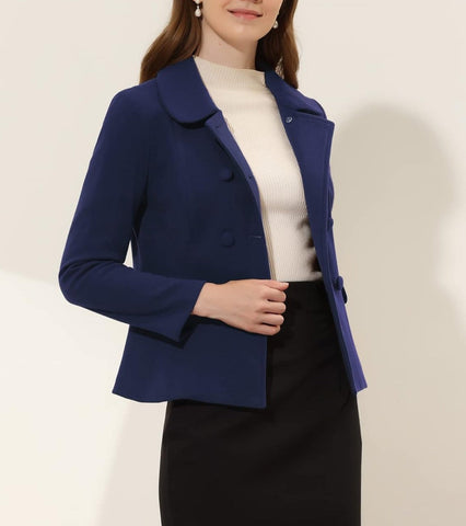 Navy Blue Baby Doll Collar Long Sleeve Button Jacket